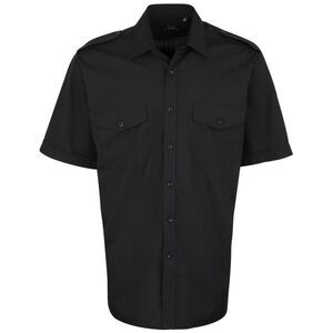 Premier Mens Short Sleeve Pilot Plain Work Shirt / Black